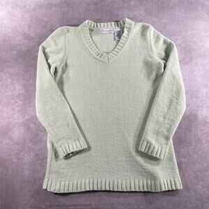 Vintage Women White Stag Light Green Soft Knit Sweater Small